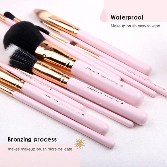 Zoreya Makeup Brush Set 12pcs Pink Synthetic Makeup Brushes Travel Set - Picture 4 of 6